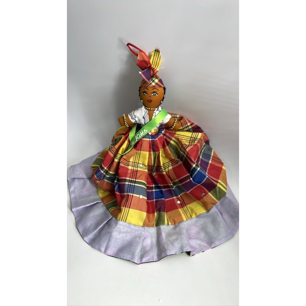 St Kitts Caribbean Topsy Turvy Doll Reversible Plaid Tropical Folk Art Souvenir